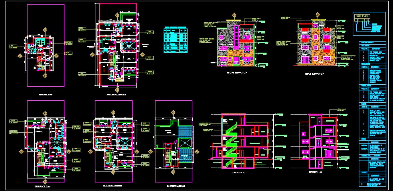 Modern Villa Autocad Drawing G+2 Floor Plan with Basement